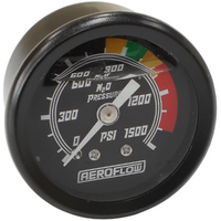 Aeroflow - 1-1/2" Nitrous Pressure Gauge 0-1500 psi, Black Face / White Pointer