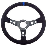 MVP BLACK 350MM SUEDE STEERING WHEEL DISHED WITH BLACK STITCHING