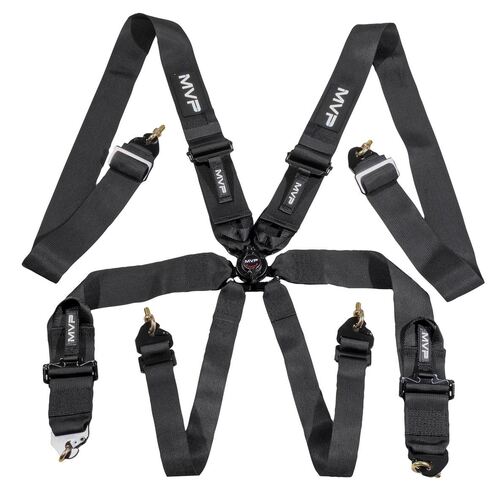 BLACK 6POINT CAM LOCK HARNESS, FIA APPROVED, 3IN BELTS, BMH & SHE